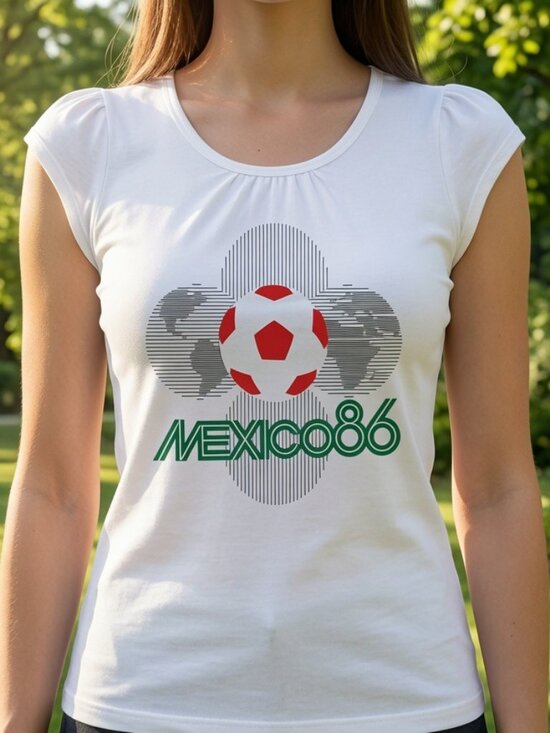 Custom Ink Tops - Vintage FIFA World Cup Soccer Tee Y2K Football Graphic Shirt WOMENS S MEXICO 86
